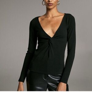 Aritzia Babaton Gaudi Twist Low Neckline Black Long Sleeve Top Size xxs